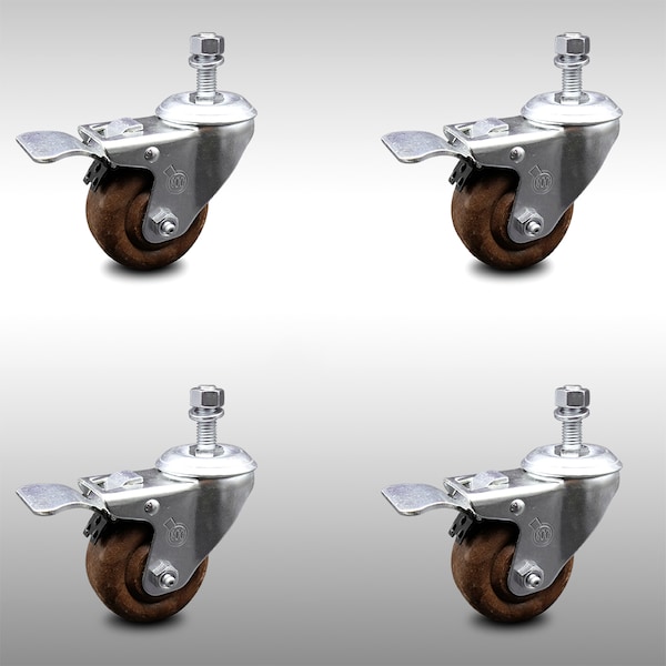 Service Caster 3 Inch SS High Temp Glass Filled Nylon 1/2 Inch Stem Caster Set Total Lock Brake SCC-SSTSTTL20S314-GFNSHT-121315-4 - main